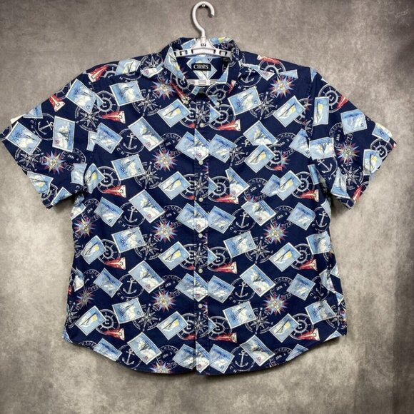 Chaps Ralph Lauren Button Down Shirt Mens 3XBIG Blue Postage Sail Boat Nautical - Picture 2 of 9